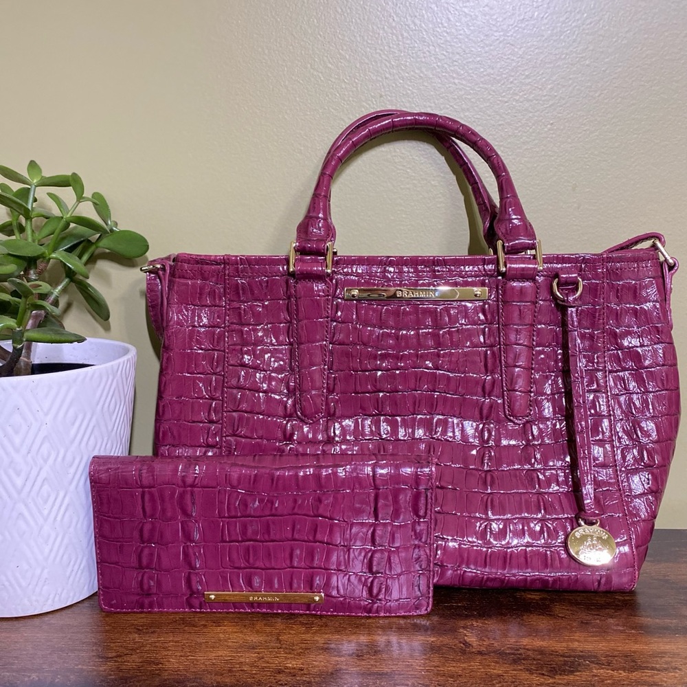 Brahmin Set— Fuschia Satchel + matching Ady Wallet